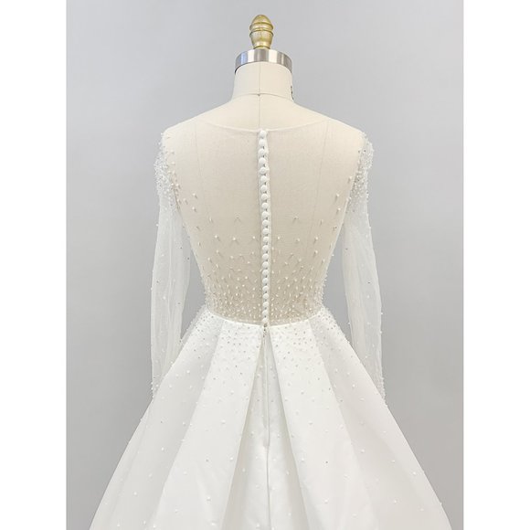 US Bridal Size 4 (EU size 8) - Transparent Illusion Long Sleeve Wedding Dress - Picture 5 of 6